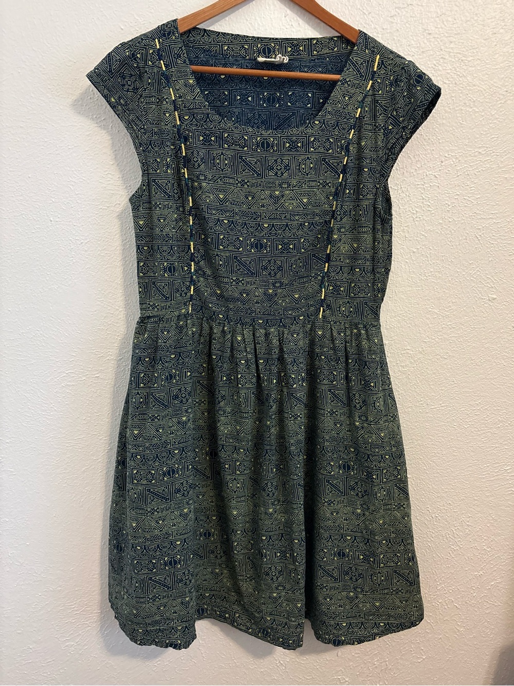 Mata Traders Blue and Yellow Cotton Dress w/ Pockets